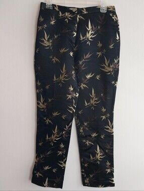 Di Vita Vintage Black Silk Blend Bamboo Pattern Cigarette Style Ankle Pant